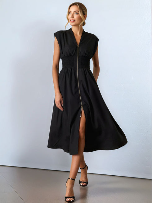 smocked-zip-front-cap-sleeve-dress OhSoStyled - Sophia's Style-14
